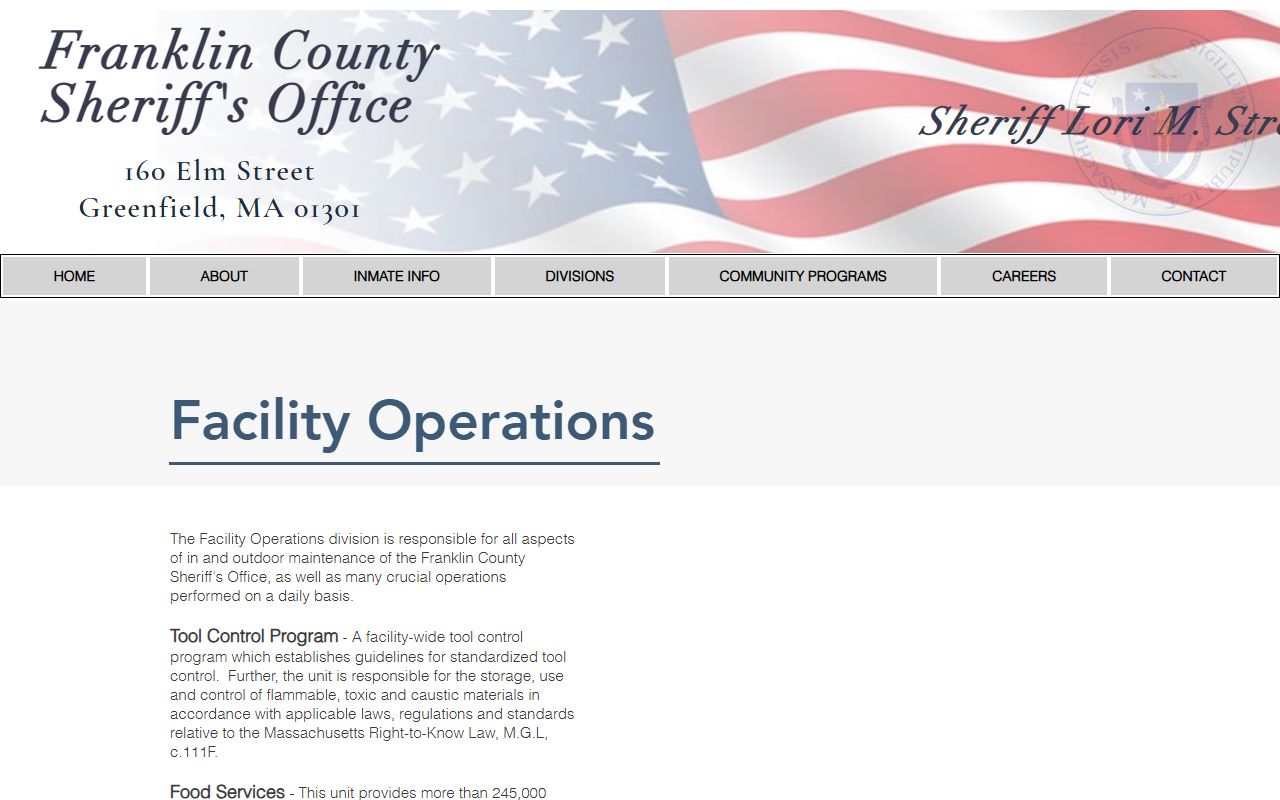 Franklin County Sheriff's Office facility operations page